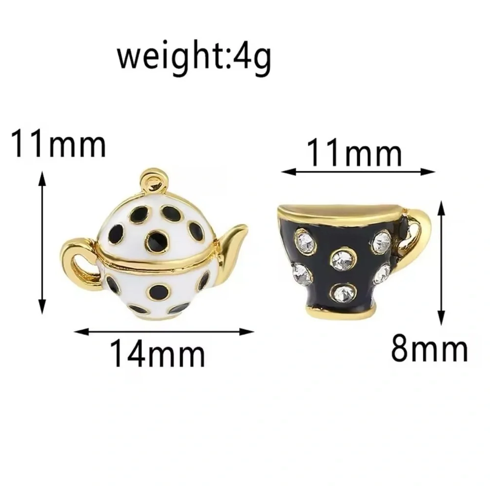 Alice In Wonderland Gold Enameled Black & White Teapot & Teacup Stud Earrings - Picture 6 of 10